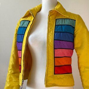 Vintage Yellow Rainbow Striped HEAD Ski Jacket Kids Size 10 Large or Ladies XXXS